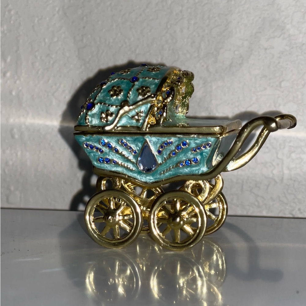 Blue Baby Carriage Trinket Box